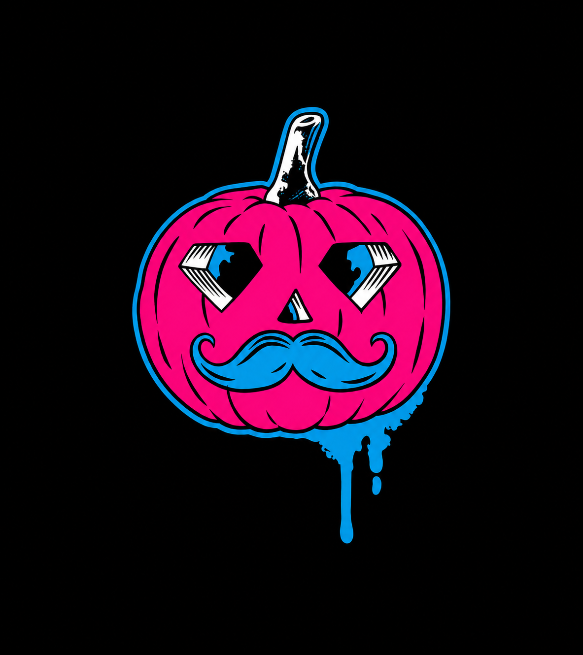 Jack The Ripper pink and electric blue pumpkin chest artwork